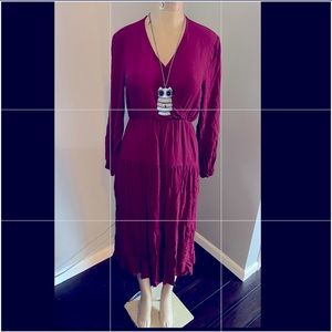 Women's Long Sleeve Burgundy Midi Long Dress